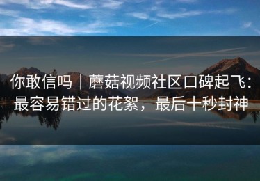 你敢信吗｜蘑菇视频社区口碑起飞：最容易错过的花絮，最后十秒封神