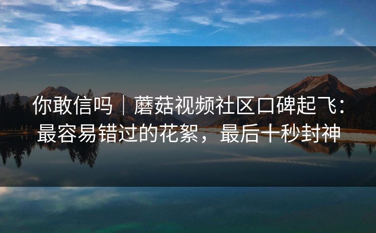你敢信吗｜蘑菇视频社区口碑起飞：最容易错过的花絮，最后十秒封神