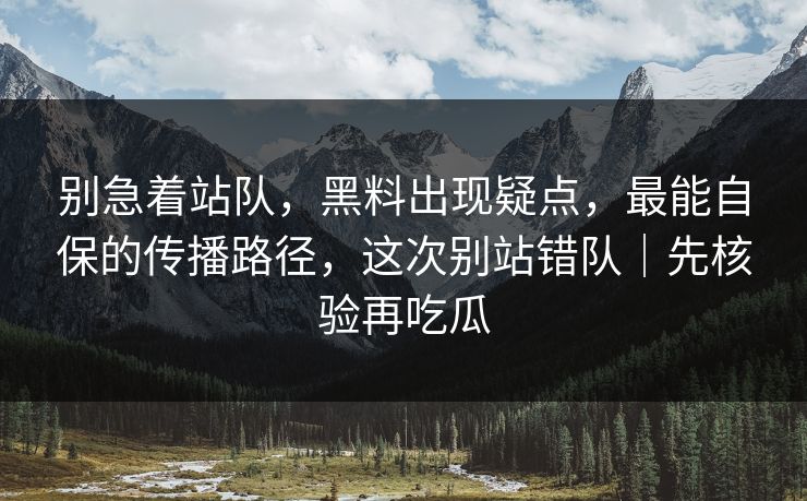 别急着站队，黑料出现疑点，最能自保的传播路径，这次别站错队｜先核验再吃瓜
