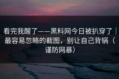 看完我醒了——黑料网今日被扒穿了｜最容易忽略的截图，别让自己背锅（谨防网暴）