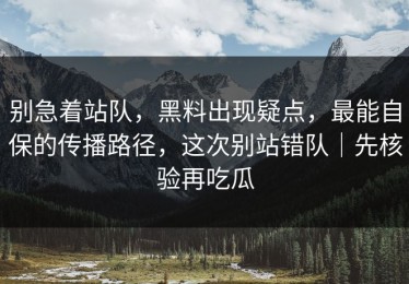 别急着站队，黑料出现疑点，最能自保的传播路径，这次别站错队｜先核验再吃瓜
